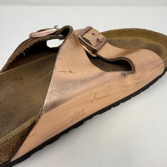 Birkenstock Size 36 Arizona Soft Footbed Sandals Rose Gold Metallic Slip On Flat - Picture 5 of 8